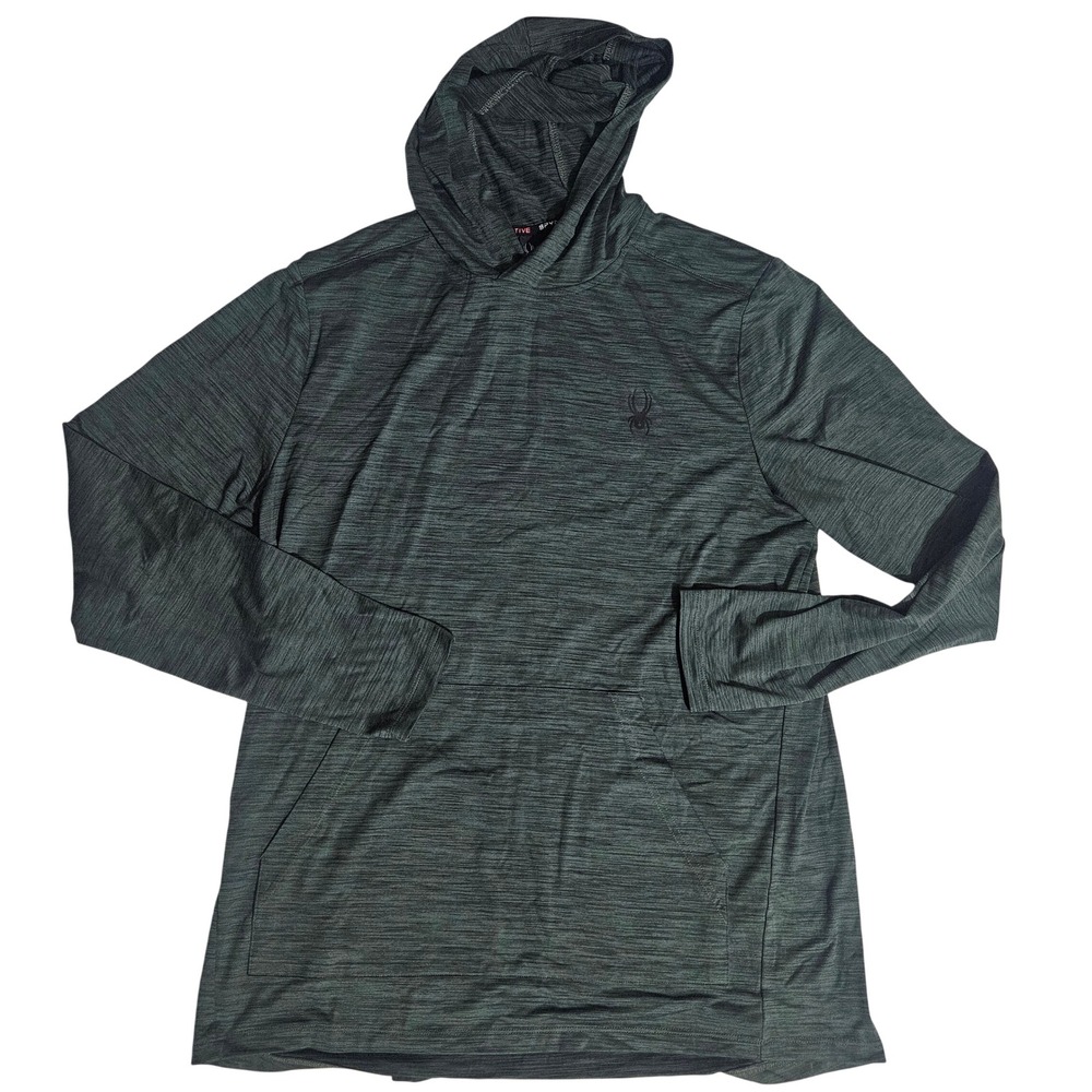 Spyder Active Mens Hoodie Green Space Dye Performance Pullover Kangaroo Pocket